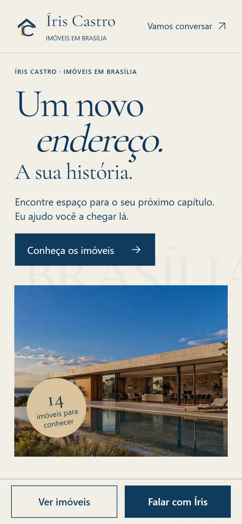 Site público da Íris Castro Imóveis em tela de celular.